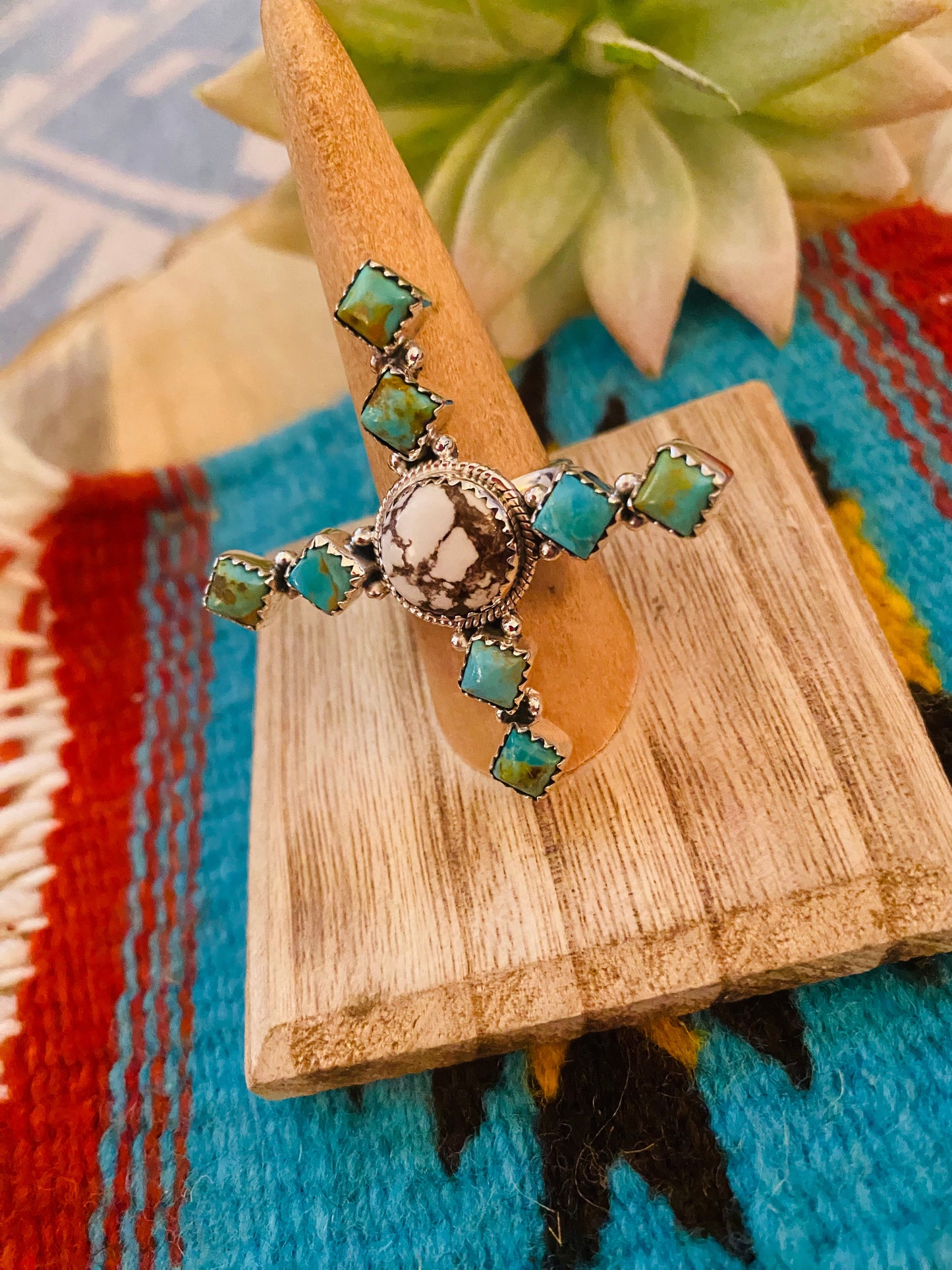 Beautiful Sterling Silver, Wild Horse & Turquoise Adjustable Ring