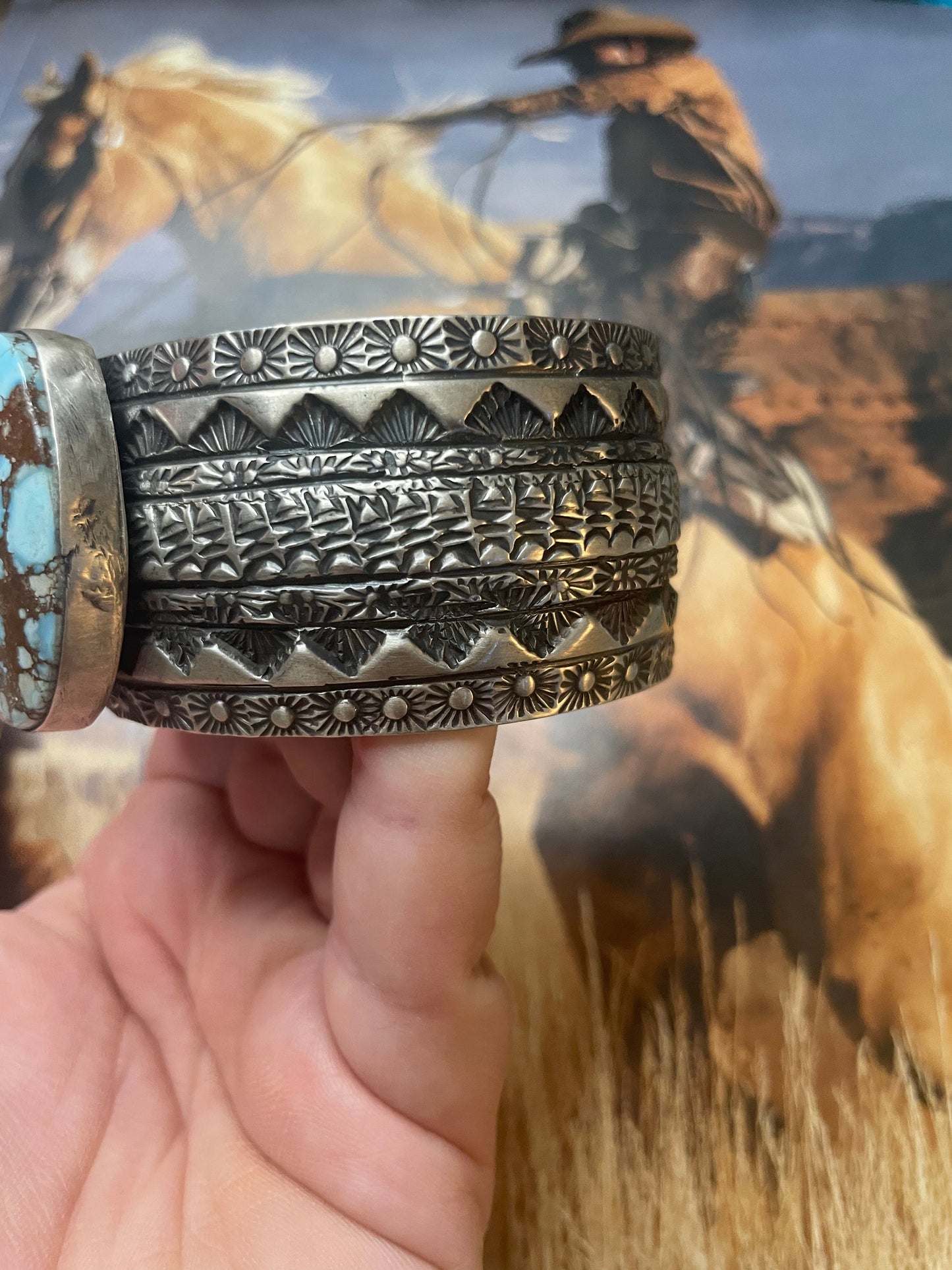 Navajo Golden Hills Turquoise Sterling Silver Cuff Bracelet Signed