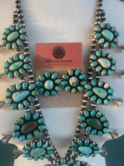 Navajo Sheila Becenti Carico Lake, Royston Turquoise & Sterling Squash Blossom Set