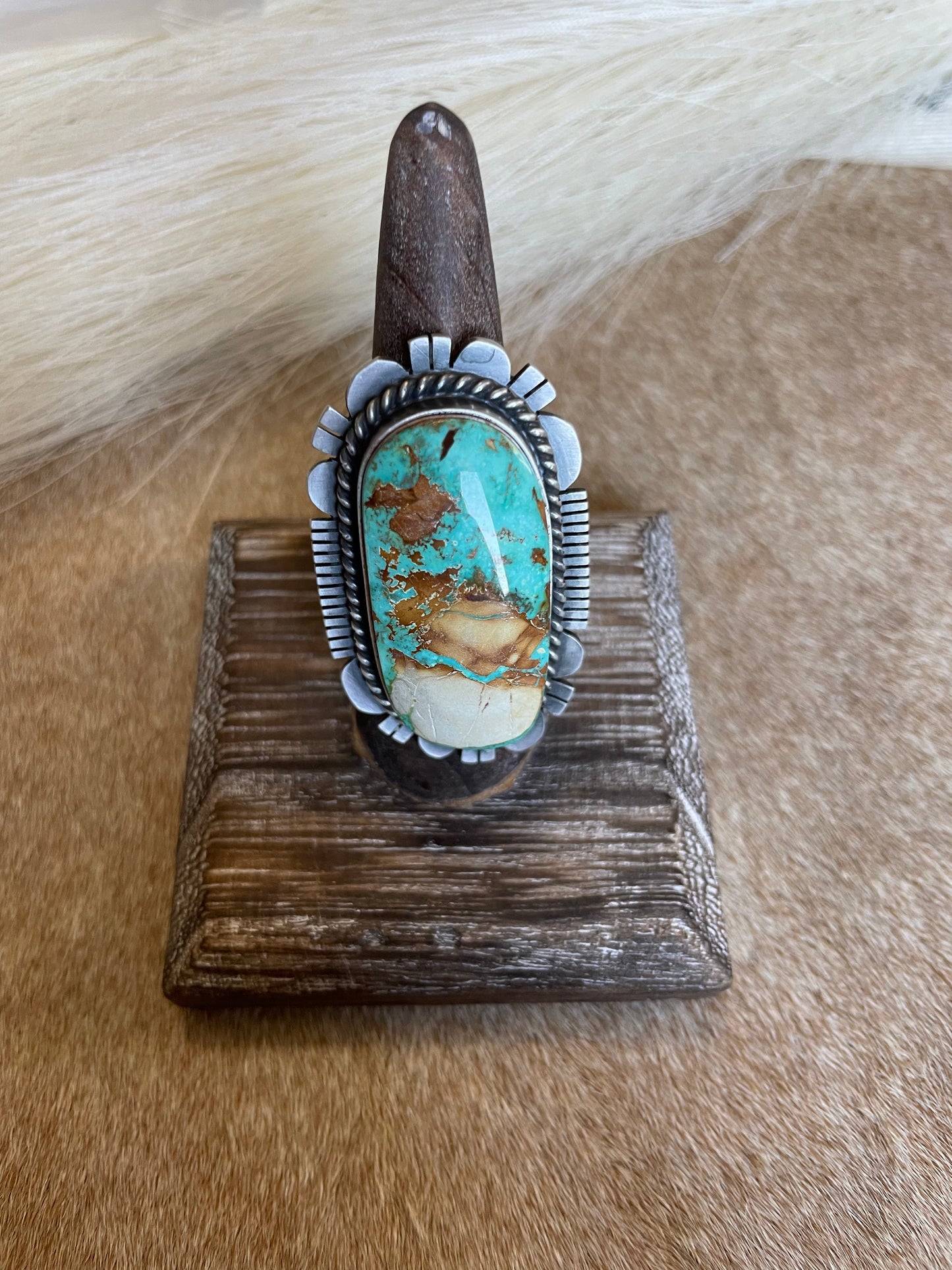 Navajo Turquoise & Sterling Silver Ring Size 8.5 Signed  Russell Sam