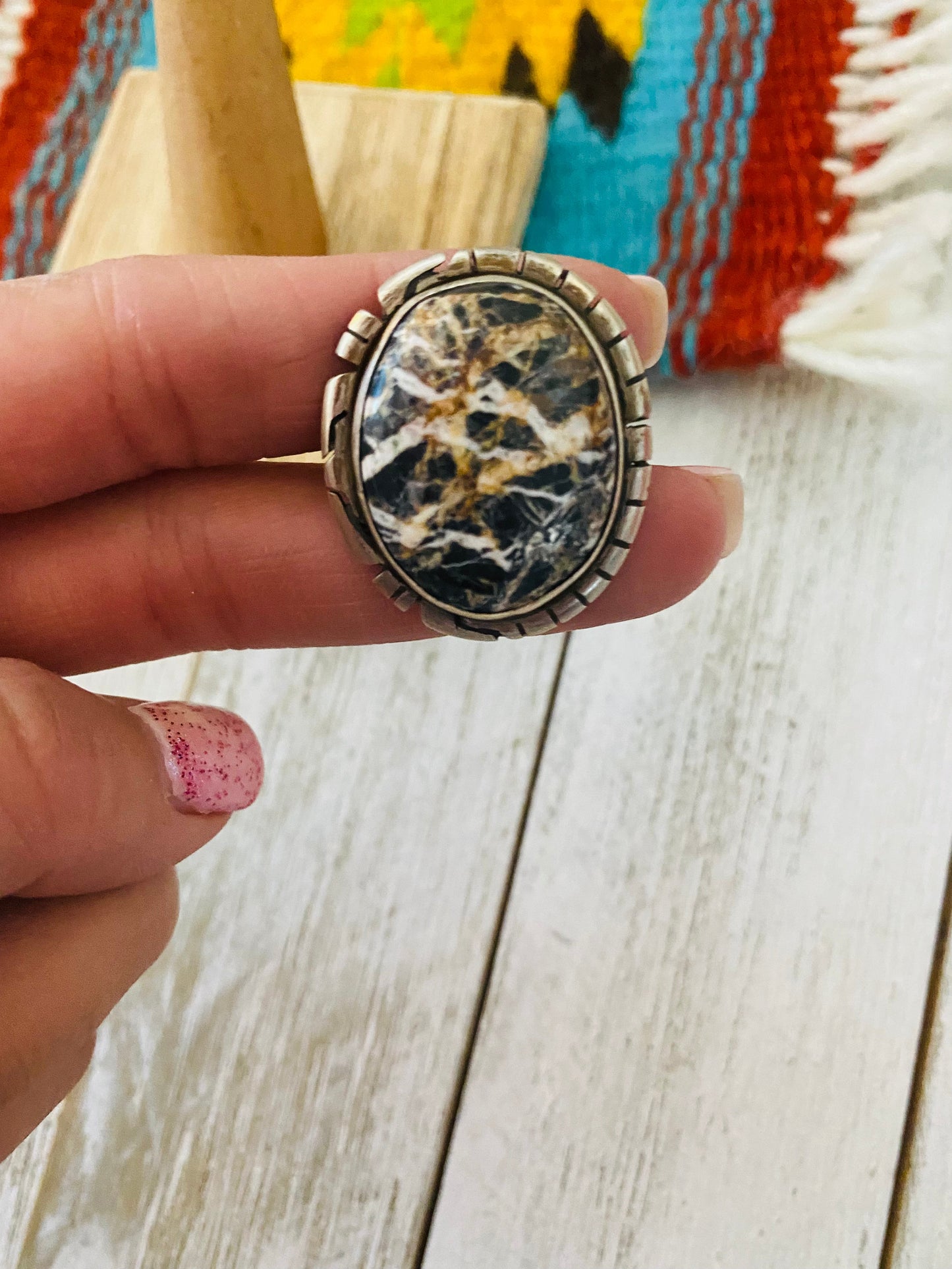 Navajo Sterling Silver And White Buffalo Ring Size 4.5 Signed