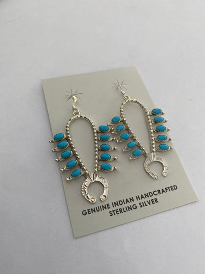 Navajo Sterling Silver & Turquoise Squash Blossom Earrings