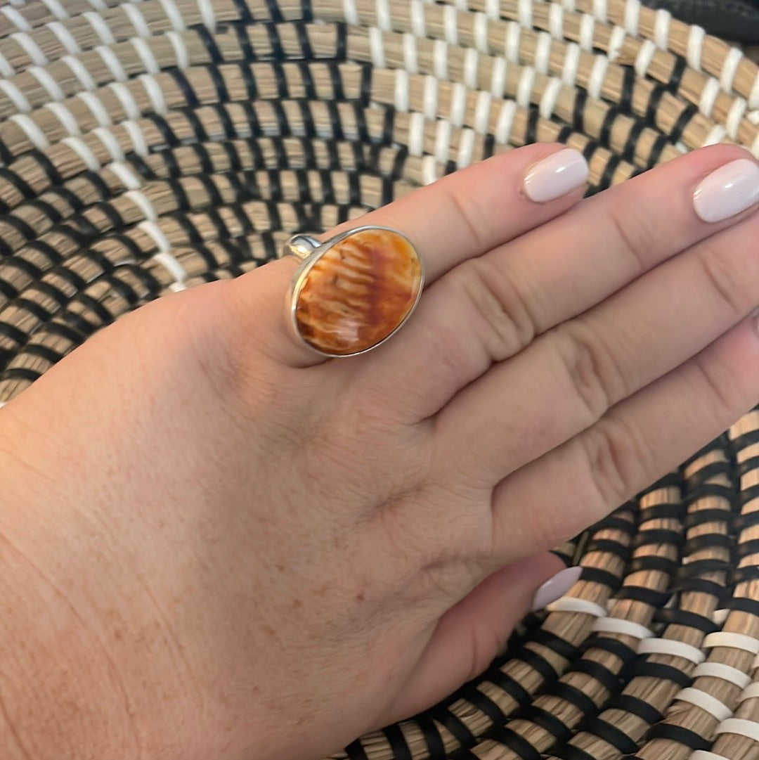 Navajo Sterling Silver & Orange Spiny Ring Size 6.5