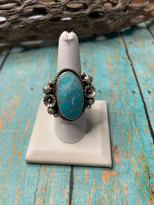 Old Pawn Navajo Sterling Silver & Turquoise Ring Size 9