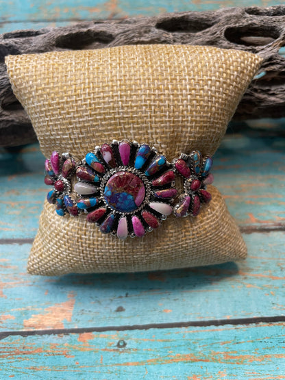 Navajo Purple Dream And Sterling Silver Cluster Bracelet Cuff