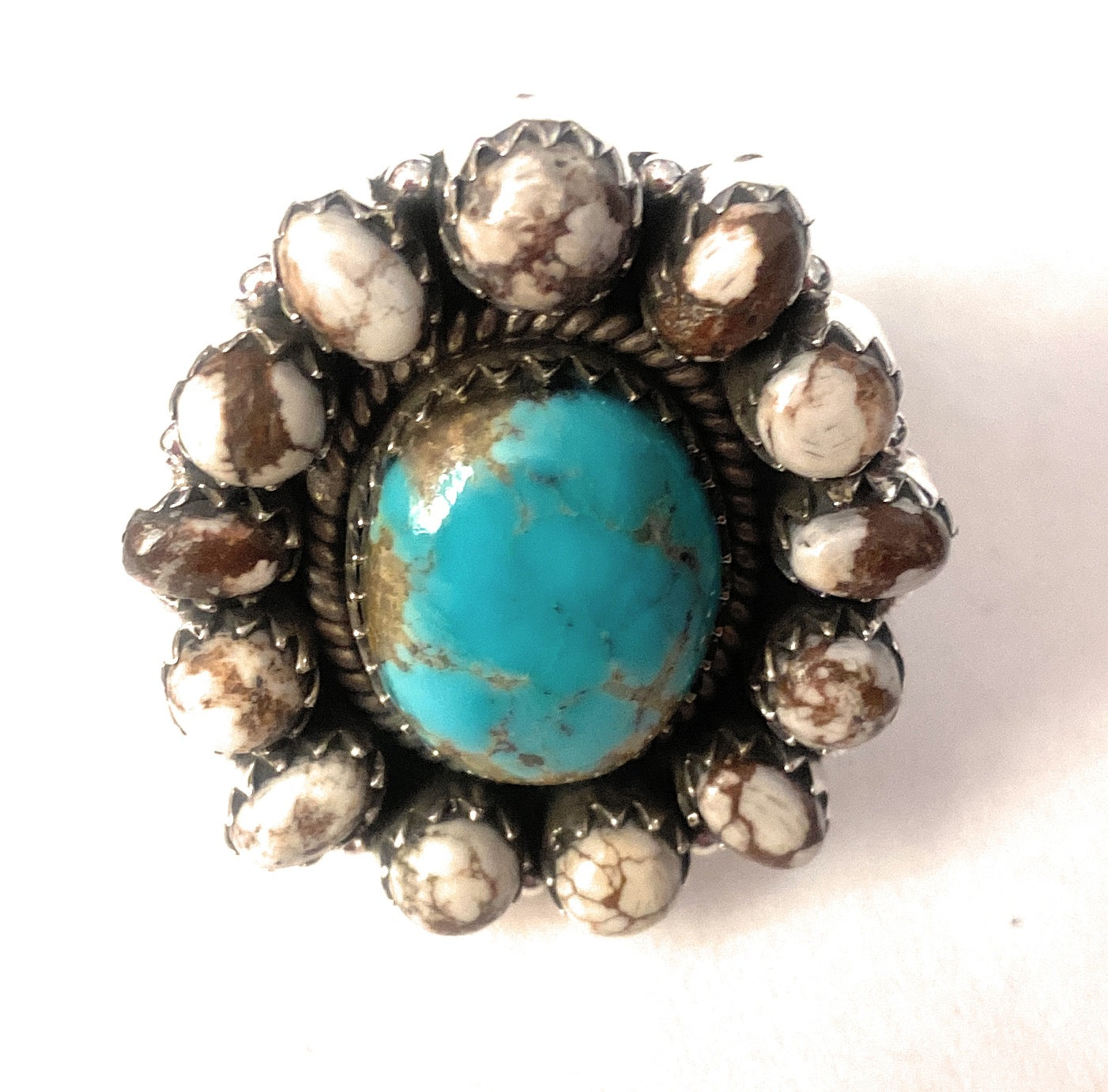 Handmade Sterling Silver, Wild Horse & Turquoise Cluster Adjustable Ring