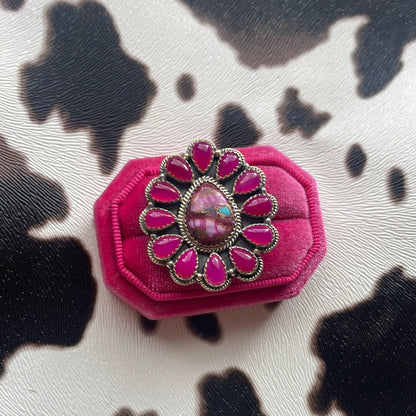 Beautiful Handmade Pink Dream, Pink Onyx And Sterling Silver Adjustable Ring Signed Nizhoni