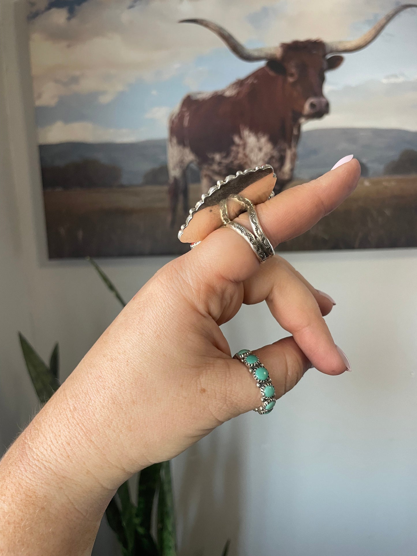 Navajo Kingman Turquoise Sterling SilverAdjustable Butterfly Ring Signed