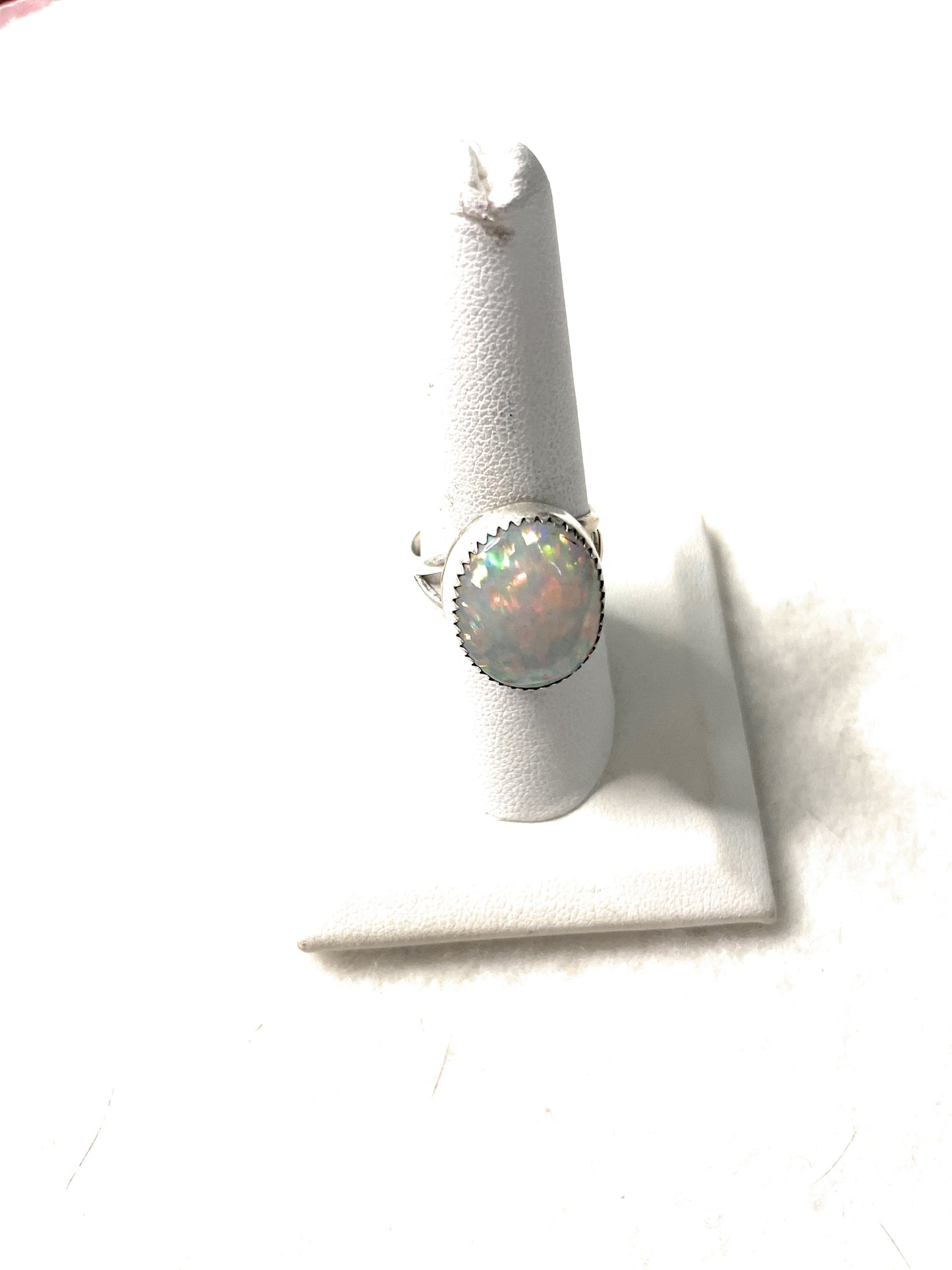 Navajo Made Silver & White Opal Ring