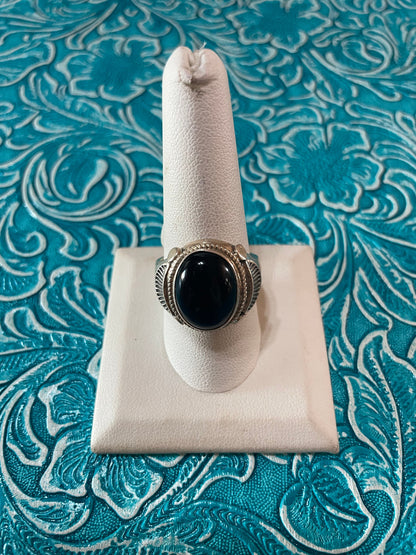 Old Pawn Navajo Sterling Silver & Black Onyx Ring Size 9