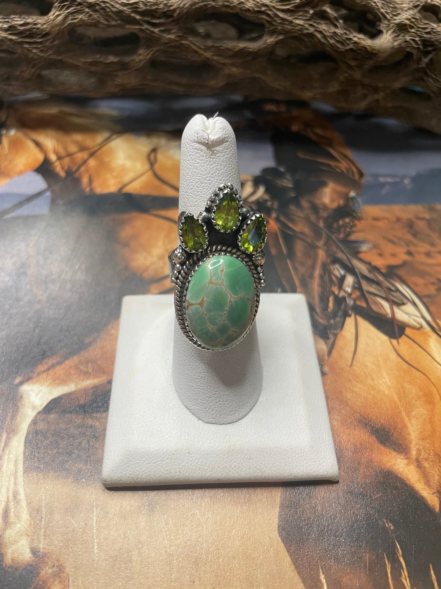 Handmade Variscite & Peridot Adjustable Ring