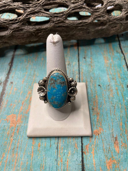 Old Pawn Navajo Sterling Silver & Turquoise Ring Size 10