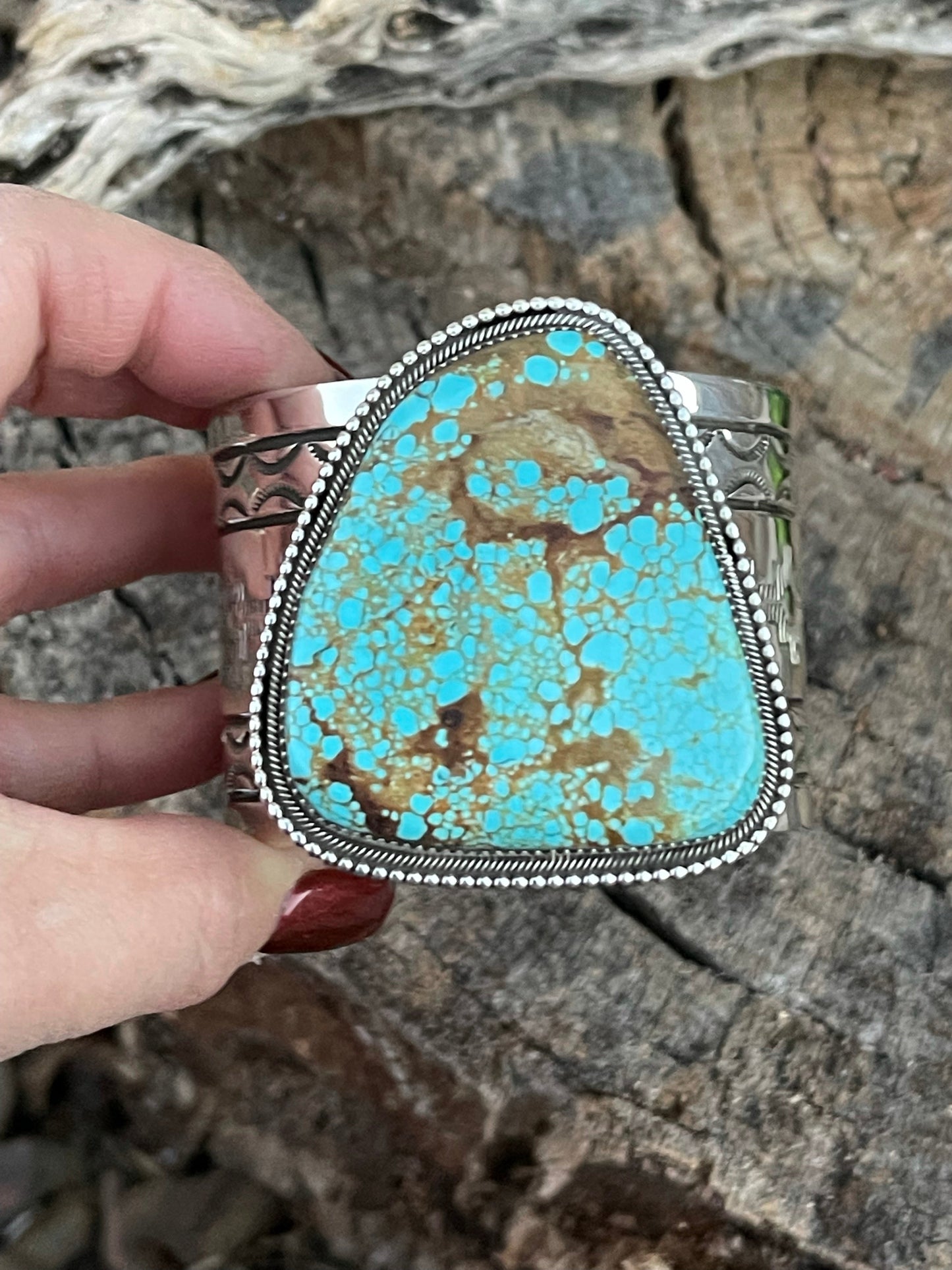 Navajo Sterling Silver Number 8 Turquoise Jumbo Bracelet Cuff