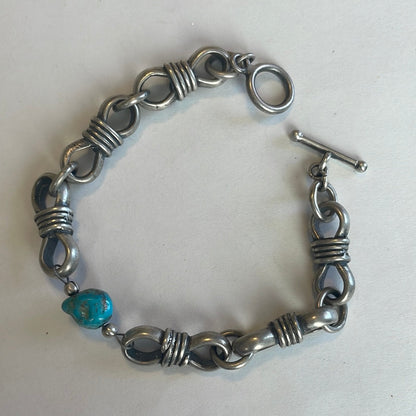 Navajo Natural Kingman Turquoise Sterling Beautiful Handmade 7.5 inch Chain Bracelets