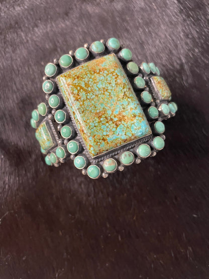 Anthony Skeets Navajo Turquoise & Sterling Silver Cuff Bracelet Signed