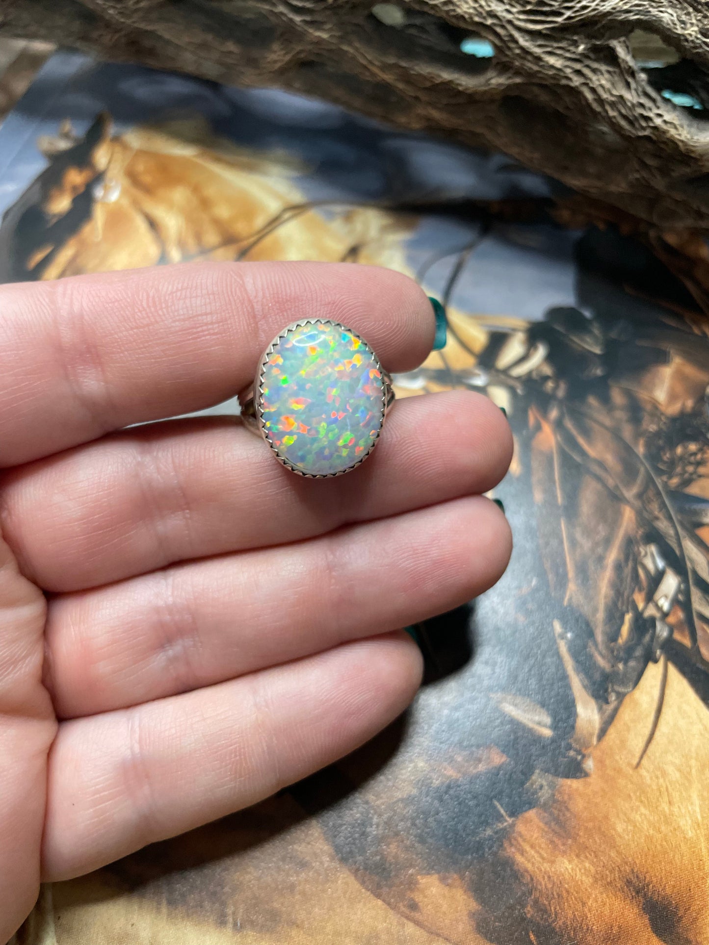 Navajo Made Silver & White Opal Ring