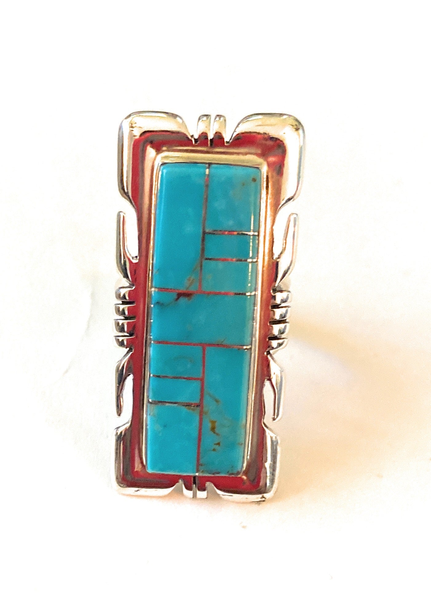 Navajo Sterling Silver & Turquoise Inlay Ring Size 6.5