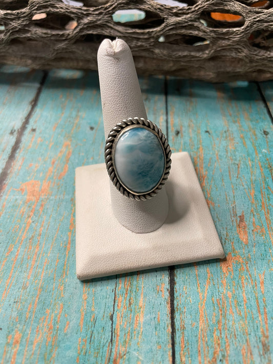 Old Pawn Navajo Sterling Silver & Light Blue Larimer Ring Size 8.5