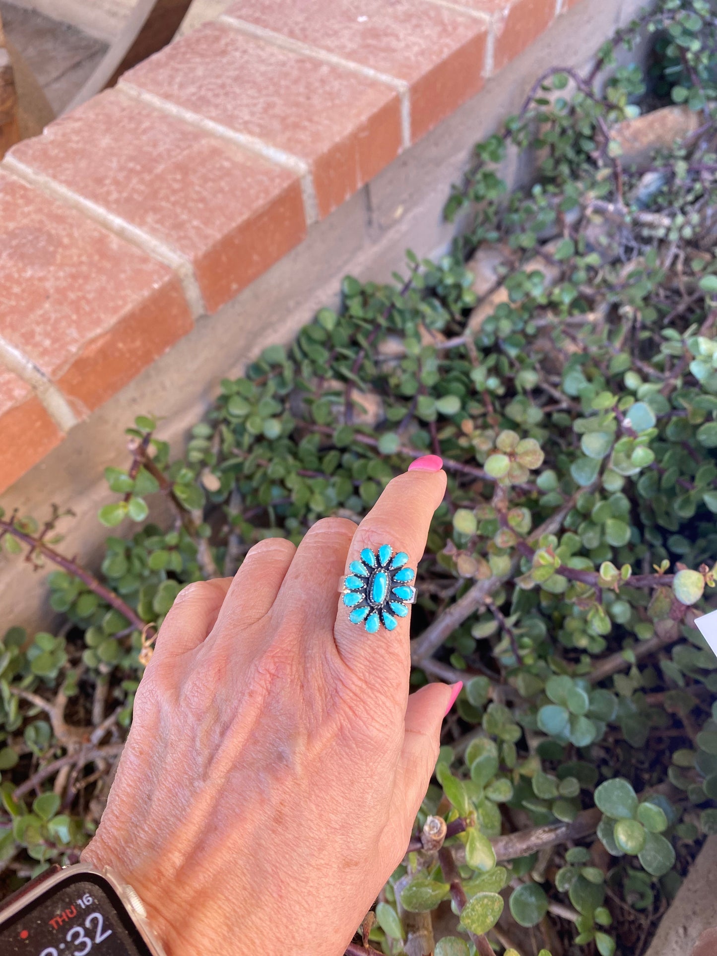 Handmade Sterling Silver & Kingman Petit Point Turquoise Adjustable Ring