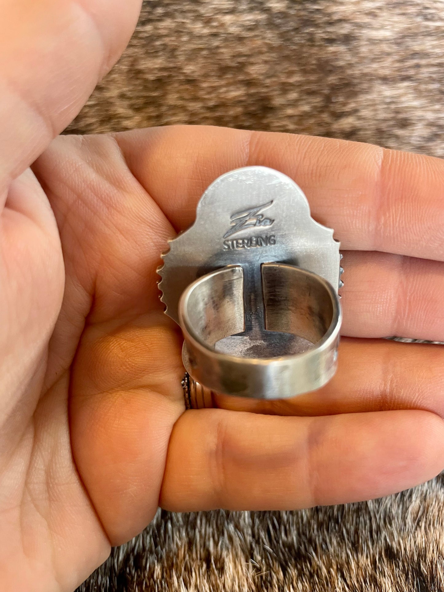 Navajo White Buffalo & Sterling Silver Ring Size 9.5