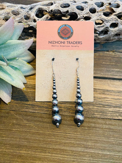 Navajo Sterling Silver Pearl Beaded Dangle Earrings