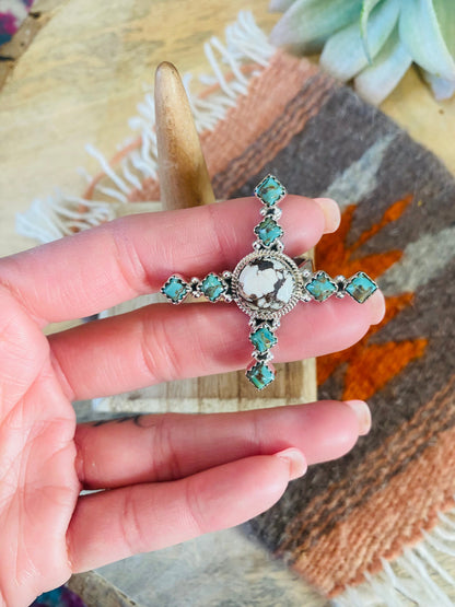 Beautiful Sterling Silver, Wild Horse & Turquoise Adjustable Ring