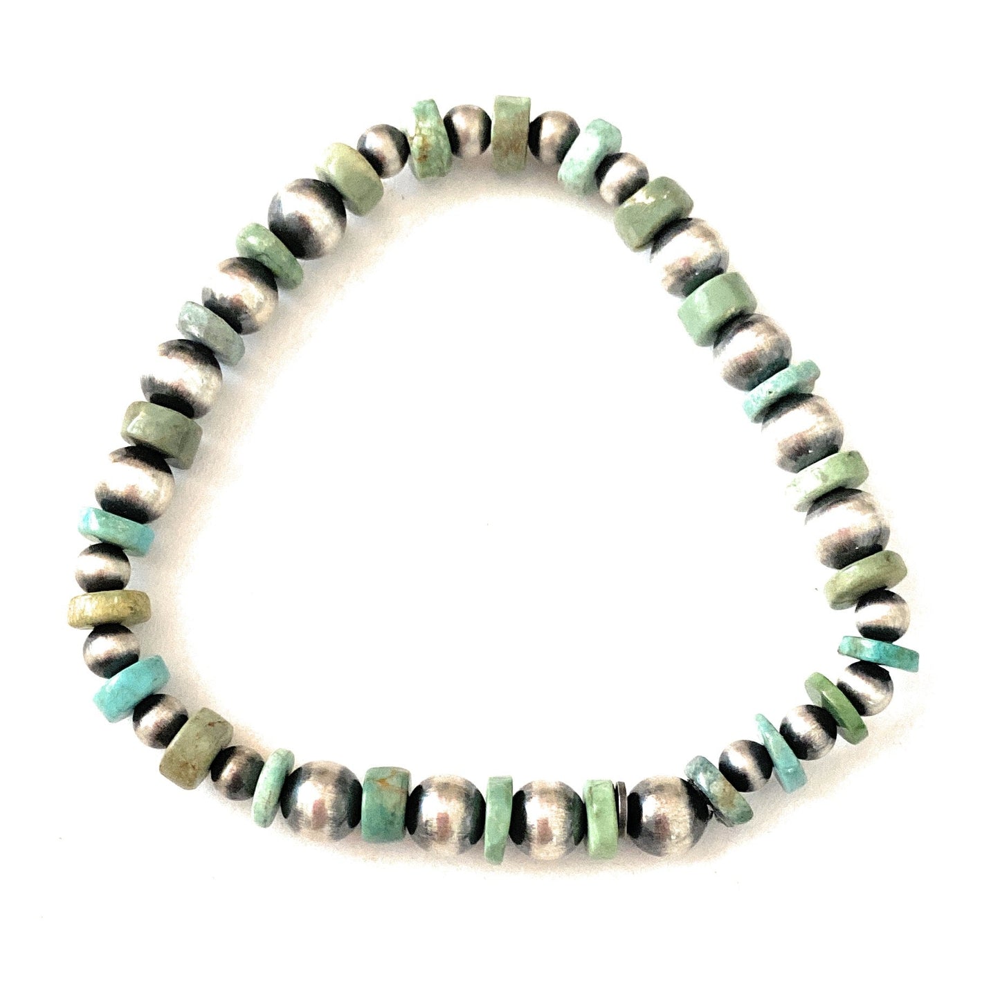 Handmade Turquoise & Sterling Silver Beaded Stretch Bracelet