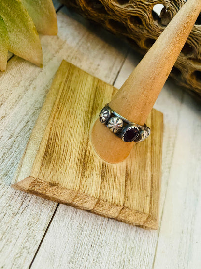 Navajo Purple Spiny and Sterling Silver Concho Band Ring