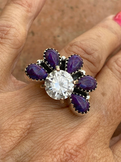 Purple Mojave & Sterling Silver  Diamond Wrap Ring