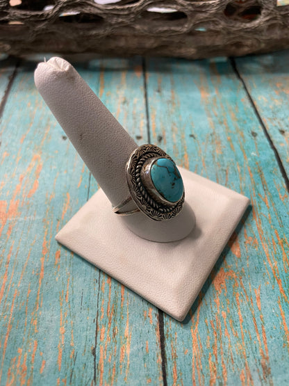 Old Pawn Navajo Sterling Silver & Turquoise Ring Size 10.5