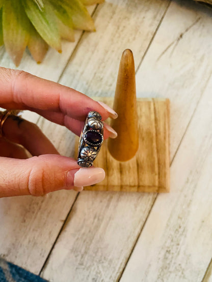 Navajo Purple Spiny and Sterling Silver Concho Band Ring