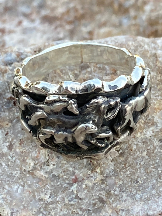 Navajo Sterling Running Horses Ring Size 11.5