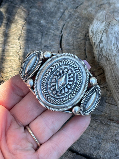 Navajo Sterling Silver Triple Concho Bracelet Cuff