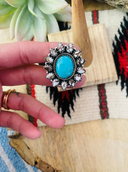 Handmade Sterling Silver, Wild Horse & Turquoise Cluster Adjustable Ring