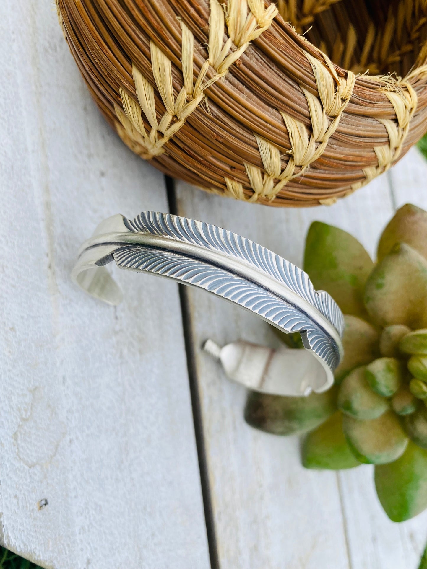 Navajo Sterling Silver Hand Crafted Feather Cuff Bracelet