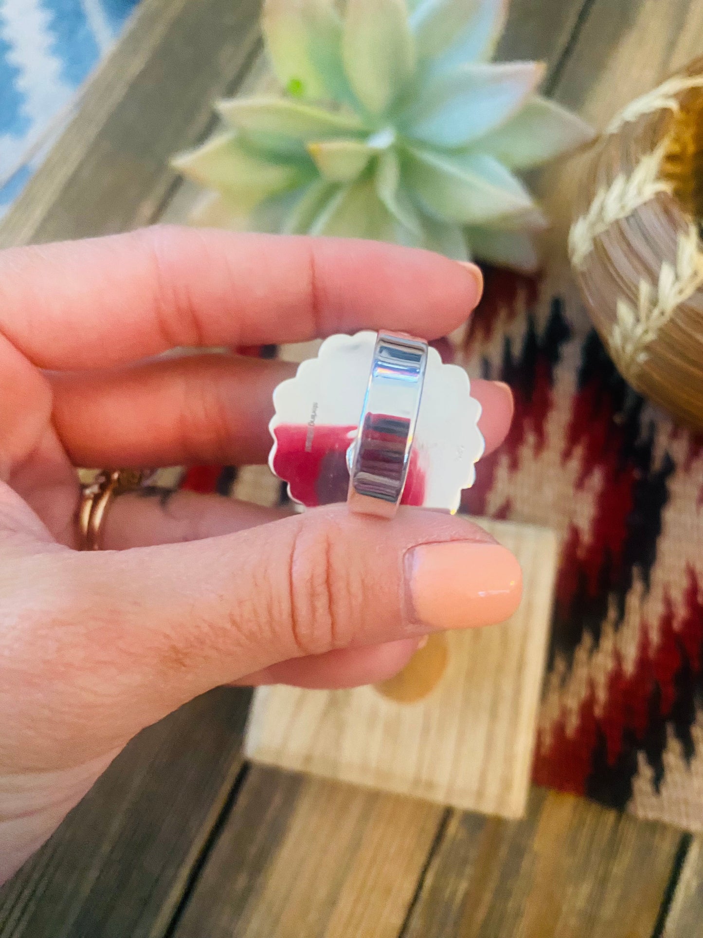 Handmade Sterling Silver, Mother of Pearl & Turquoise Cluster Adjustable Ring