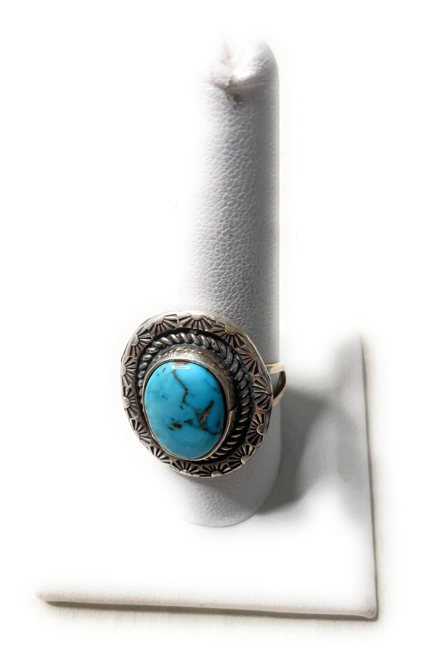 Old Pawn Navajo Sterling Silver & Turquoise Ring Size 10.5