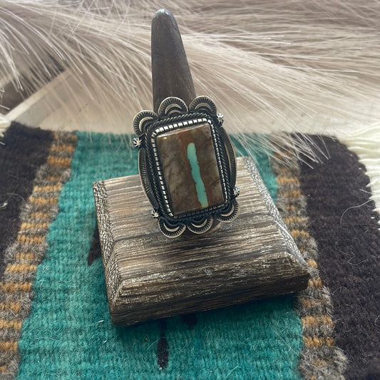 Navajo Sterling Silver & Turquoise Statement Ring Size 11