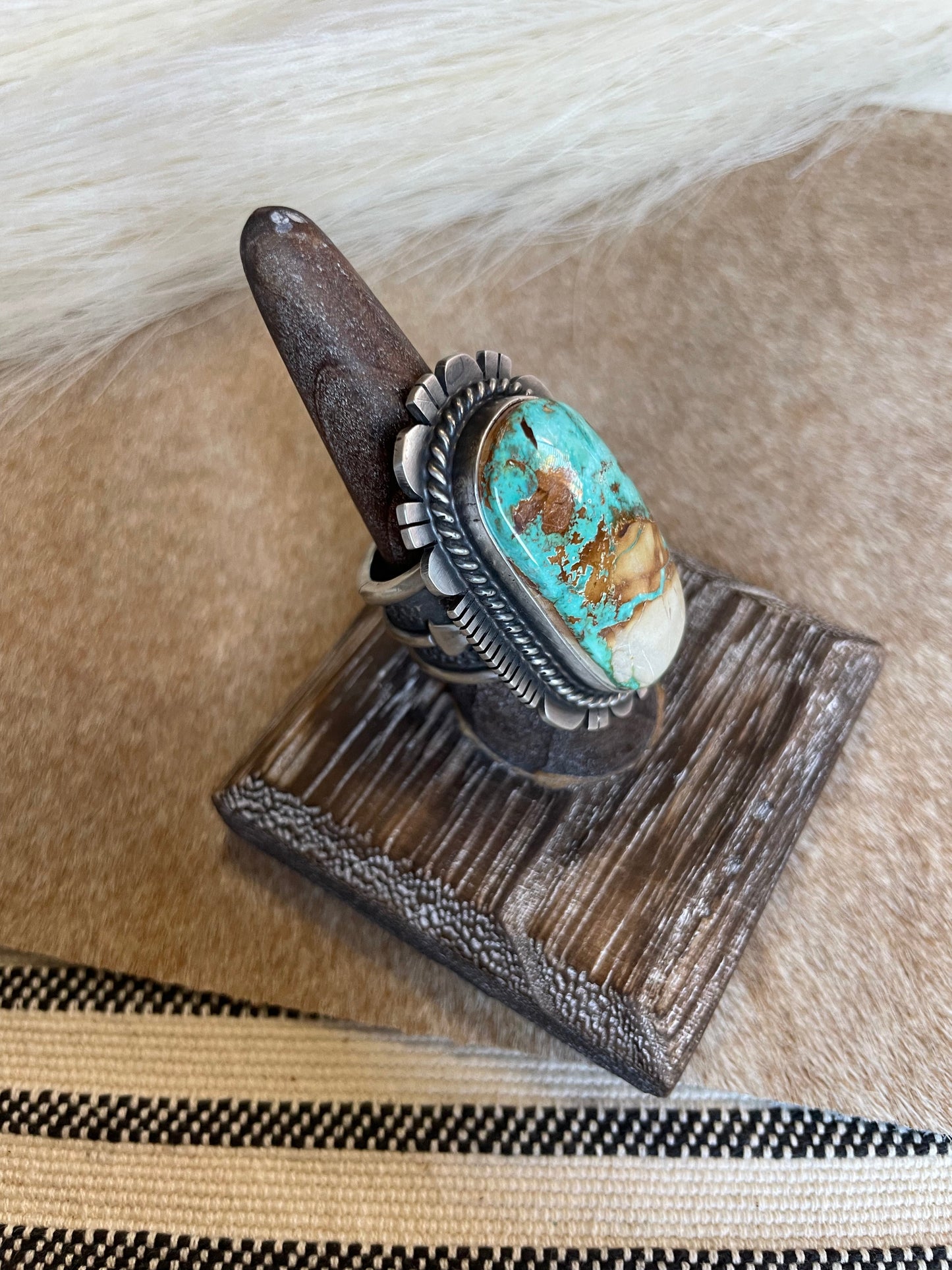 Navajo Turquoise & Sterling Silver Ring Size 8.5 Signed  Russell Sam