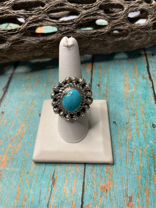 Old Pawn Navajo Sterling Silver & Turquoise Ring Size 7.5