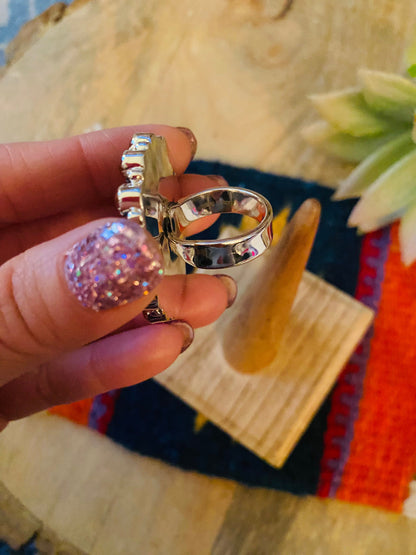 Handmade Sterling Silver, Carnelian & Spiny Mohave Cluster Adjustable Ring