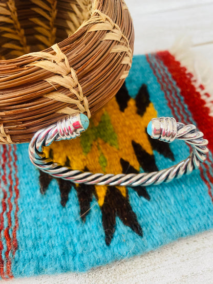 Navajo Turquoise & Sterling Silver Twisted Floating Cuff Bracelet