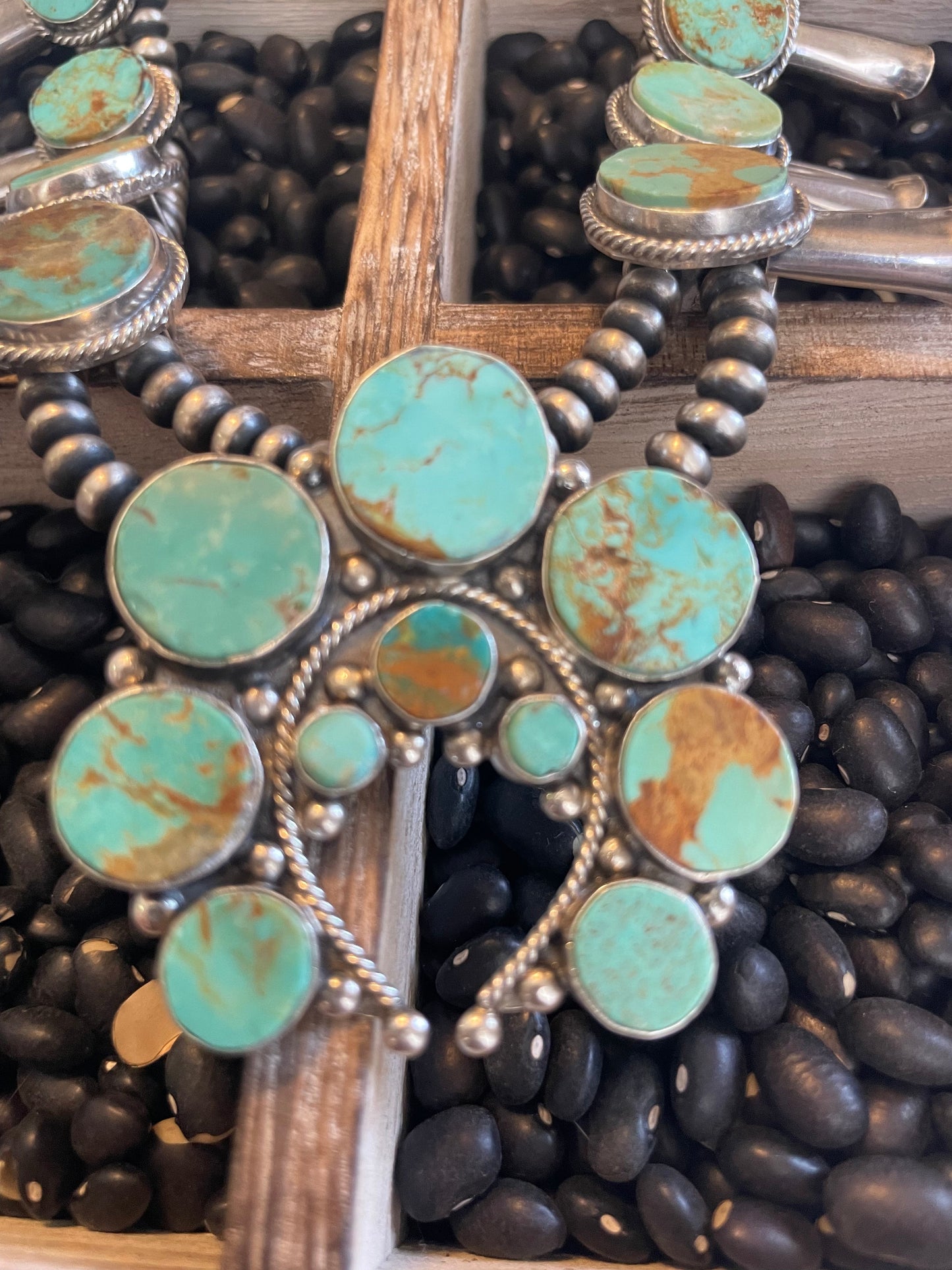 Turquoise Squash Blossom Set by the Navajo Artist Jacqueline Silver