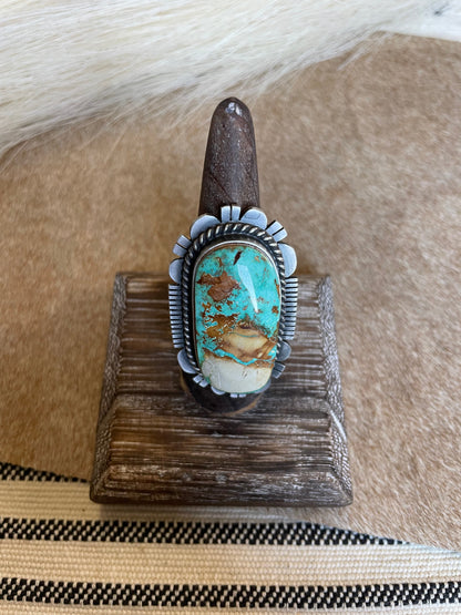 Navajo Turquoise & Sterling Silver Ring Size 8.5 Signed  Russell Sam