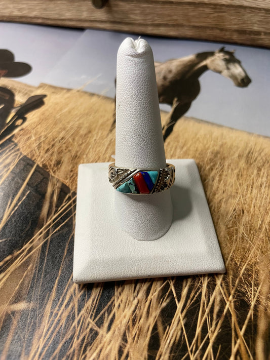 Navajo Multi-Stone And Sterling Silver Ring Size 10