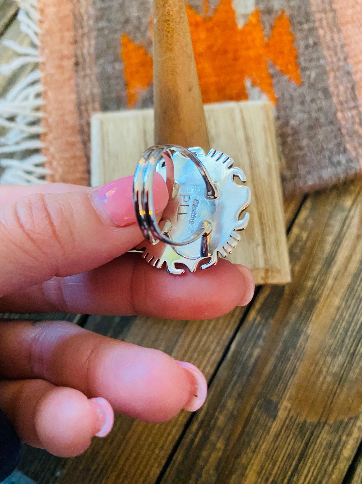 Navajo Sterling Silver & Turquoise Inlay Ring Size 6.5