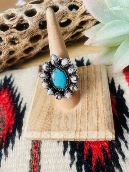 Handmade Sterling Silver, Wild Horse & Turquoise Cluster Adjustable Ring