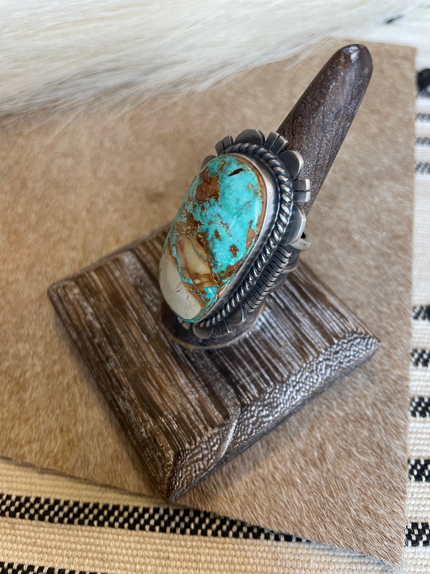 Navajo Turquoise & Sterling Silver Ring Size 8.5 Signed  Russell Sam