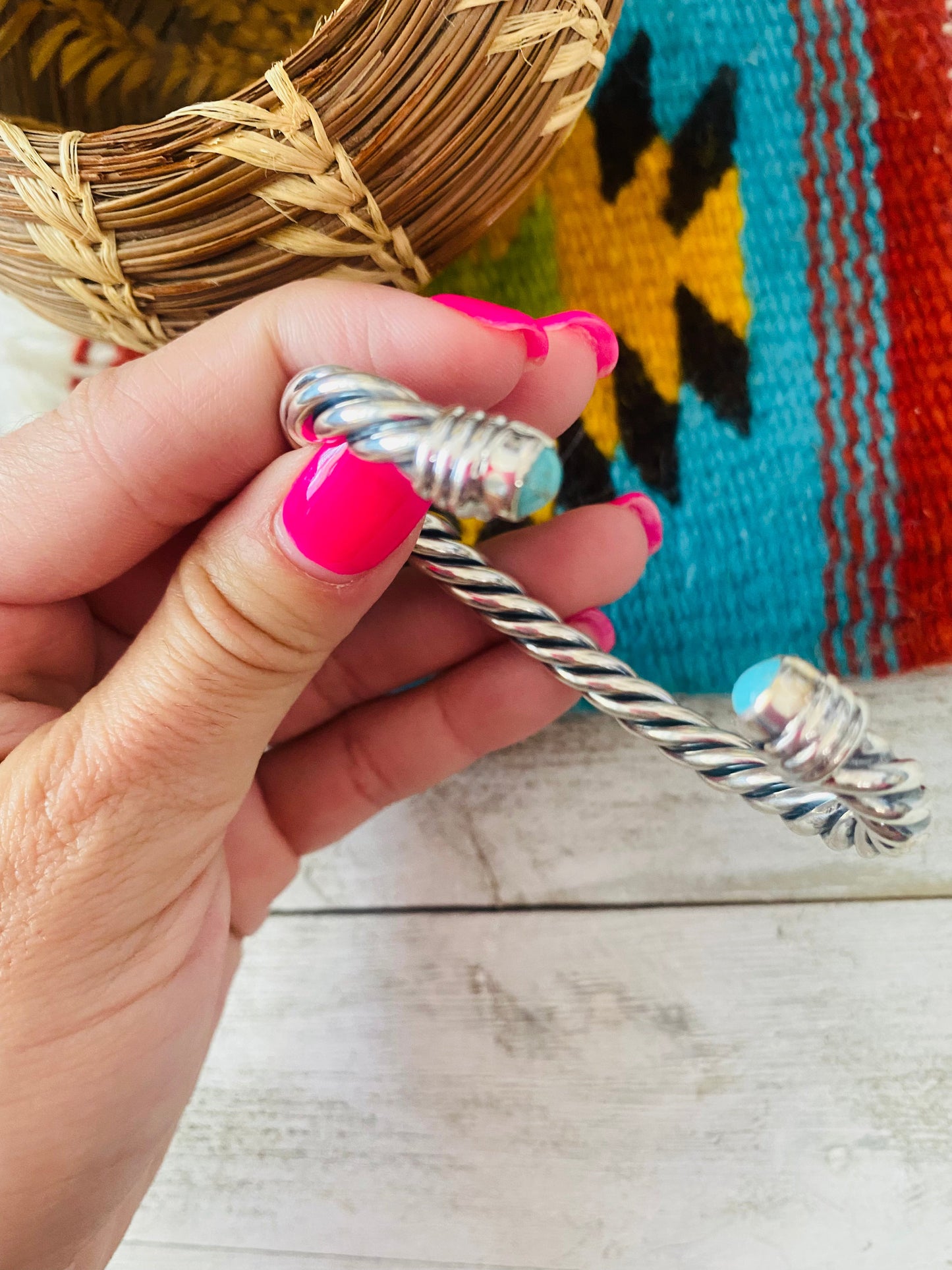 Navajo Turquoise & Sterling Silver Twisted Floating Cuff Bracelet