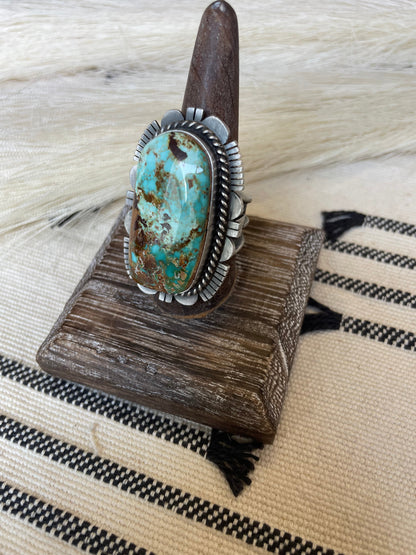 Navajo Turquoise & Sterling Silver Ring Size 10 Signed  Russell Sam